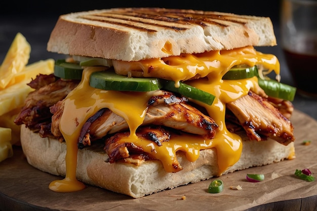 Photo panini with bbq chicken and cheddar