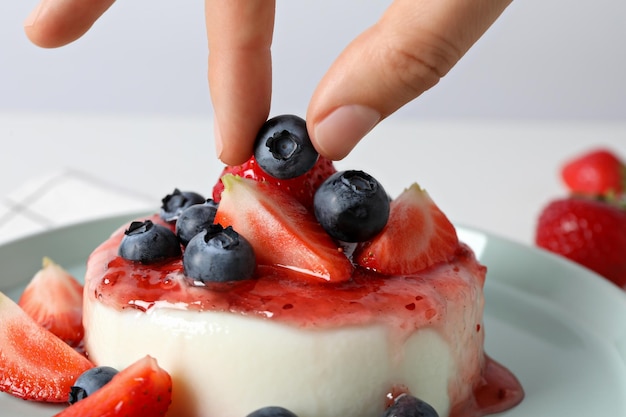 Panna cotta dessert on the table closeup