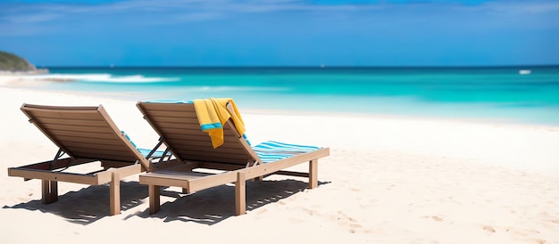 Panorama banner photo of sun lounger on the beach Generative AI