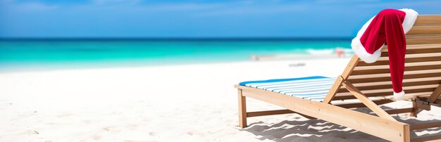 Panorama banner photo of sun lounger on the Christmas beach vacation Generative AI