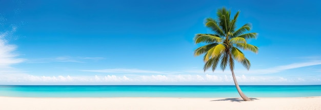 Panorama banner photo of tropical beach with palm tree Generative AI