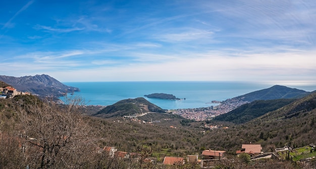 Panorama of the bay and Budva town