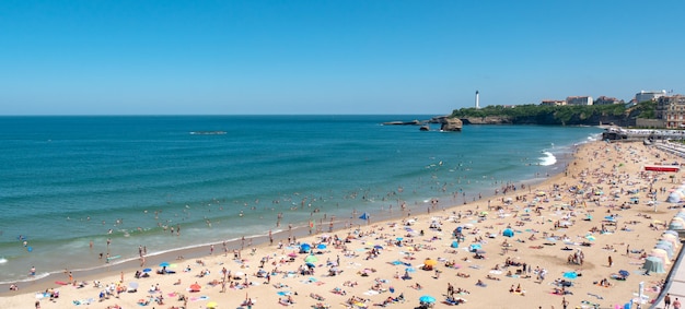 Panorama of the beach of Biarritz city, France