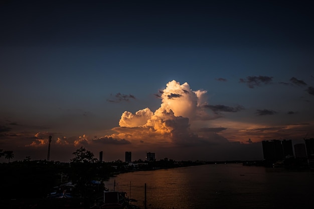 Panorama Beautiful Aerial View Bangkok River Curved During Sunset