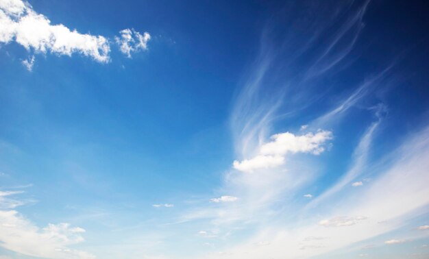 Panorama of beautiful blue sky with lots of clouds in the daytime