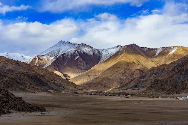 Panorama of the beautiful mountains that surround Leh at sunlight, Ladakh, India.