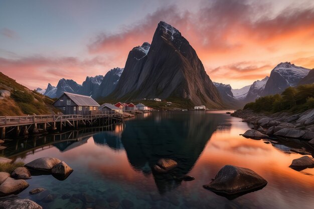 Photo panorama of beautiful sunrise in norway