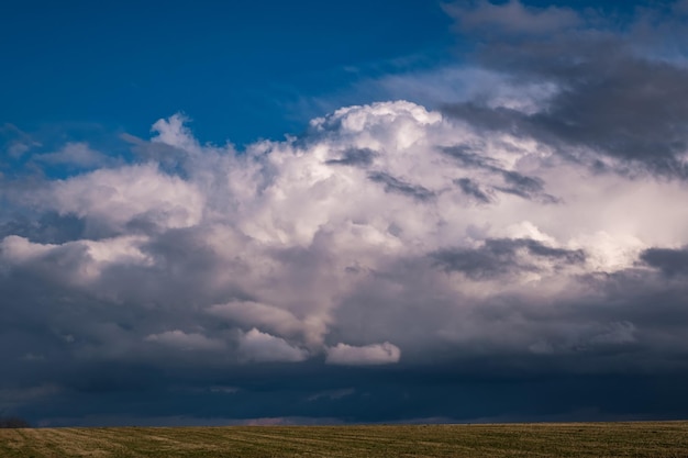 Panorama of black sky background with storm clouds thunder front may use for sky replacement