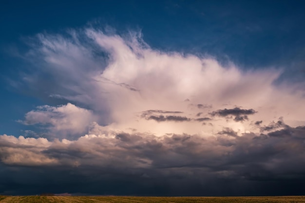 Panorama of black sky background with storm clouds thunder front