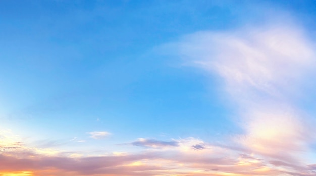 Panorama of blue and orange evening sky