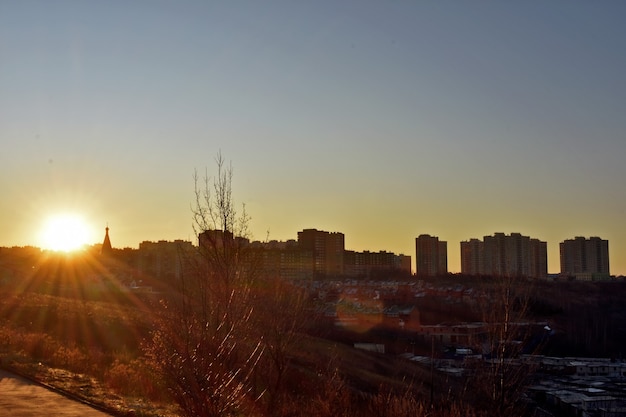 Panorama of city Nizhny Novgorod at dawn