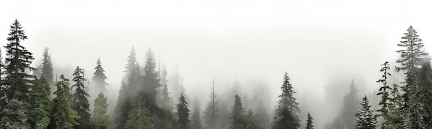 panorama of a coniferous forest in the mist of tree tops generative ai