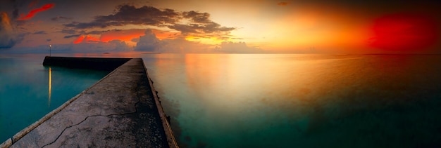 Panorama dawn landscape sea tropical island Maldives