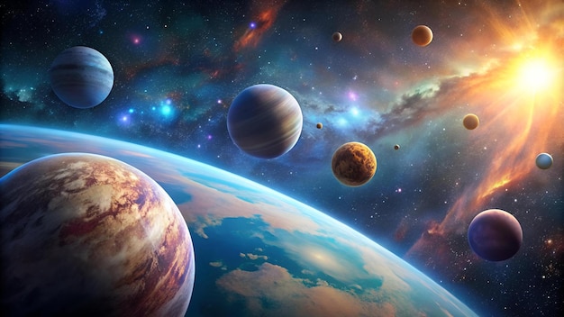 Panorama of distant planet system in space 3D rendering elements of this image furnished by NASA