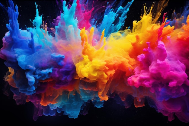 panorama exploding liquid paint in rainbow colors