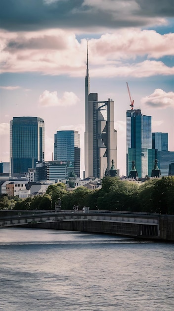 Panorama of Frankfurt am Main on a hot summer day