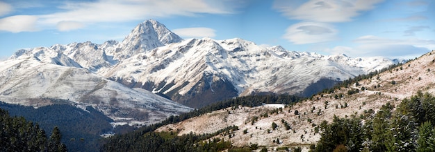 Panorama of french pyrenees mountains with Pic du Midi de Bigorre