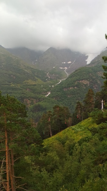 Panorama of the green Caucasian mountains