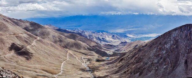 Panorama of Indus valley in Himalayas Ladakh India