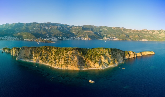 Panorama of island of st nicholas with vegetation in the adriatic sea against the backdrop of coasta