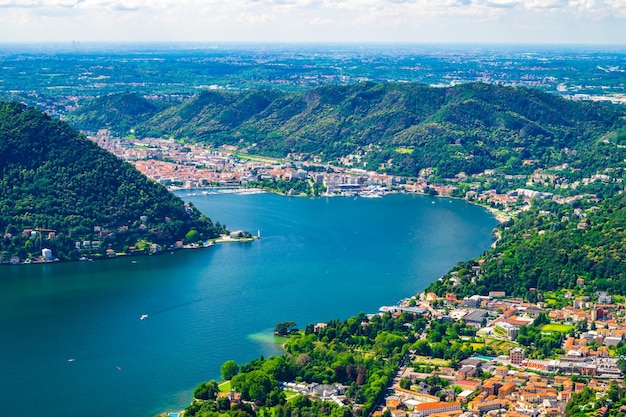 Panorama of lake como and the city of como from cernobbio on a summer day