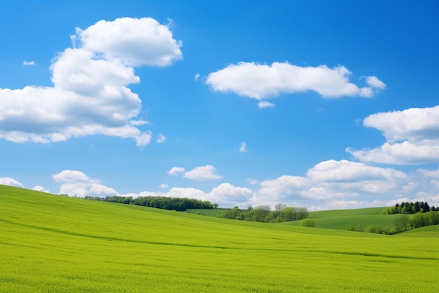 Panorama of a large beautiful field and blue sky