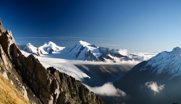 panorama of mont blanc massif mountain range in the alps france