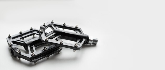 Panorama  mountain bike pedals on an isolated white background