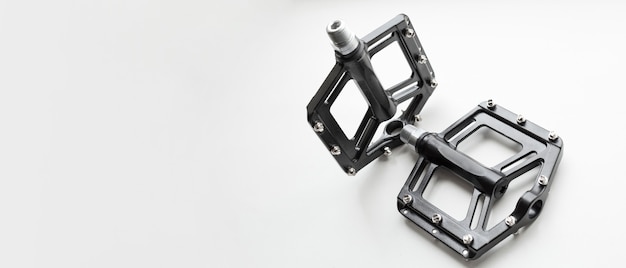 Panorama  mountain bike pedals on an isolated white background