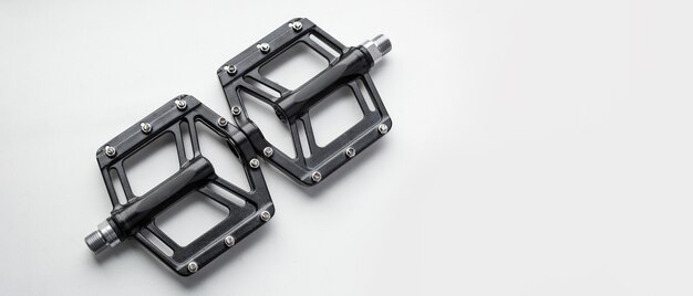 Panorama  mountain bike pedals on an isolated white background