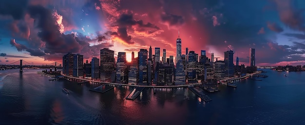 panorama of New York city skyline and skyscrape view in Midtown Manhattan