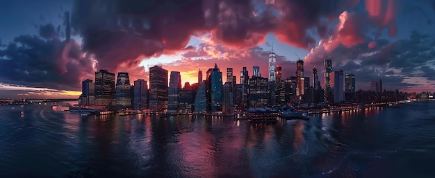 panorama of New York city skyline and skyscrape view in Midtown Manhattan