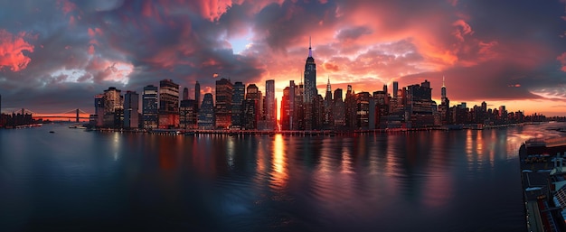 panorama of New York city skyline and skyscrape view in Midtown Manhattan