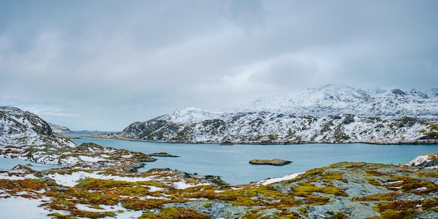 Panorama of norwegian fjord, Lofoten islands, Norway