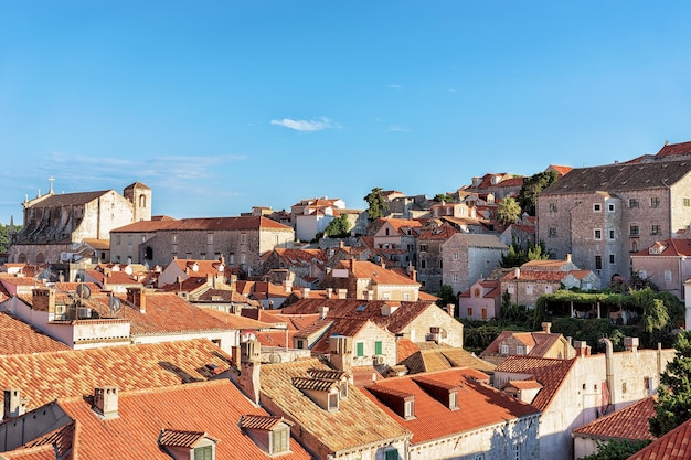 Panorama to the Old city Dubrovnik with red roof tile, Croatia