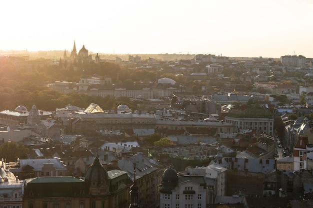 Panorama of old historical city center of Lviv Ukraine Europe