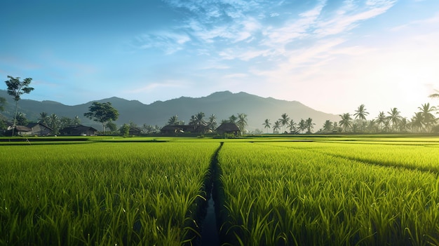 panorama paddy fields in the morning light