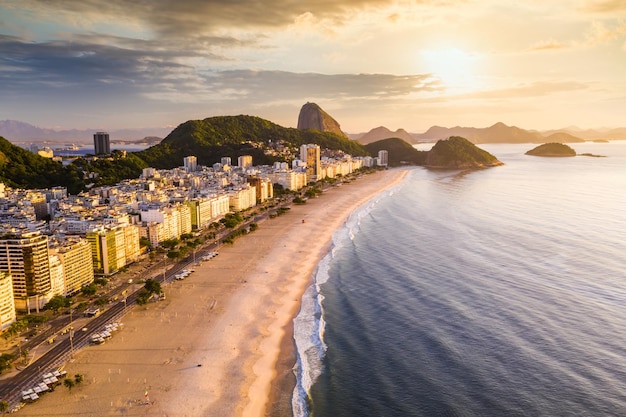 Panorama of Rio de Janeiro at sunset Brazil Copacabana beach at sunset Rio de Janeiro