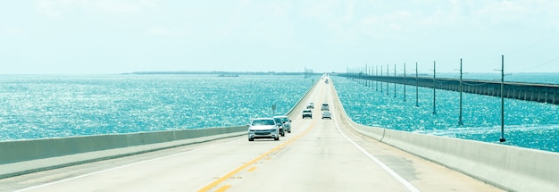 Panorama of Road US1 to Key West over Florida keys