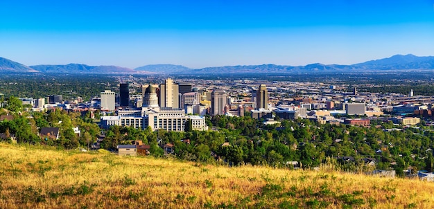 Panorama of salt lake city skyline with utah state capitol