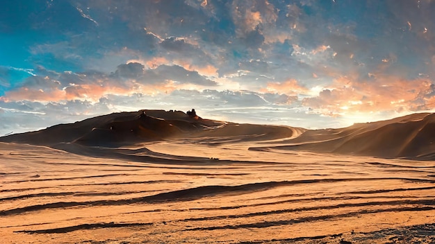 Panorama of sand dunes in sunset digital artwork majestic landscape background