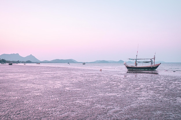 Panorama scenatic view of seascape with trsditional fishing boat and beautiful blue ocean South East Asia Thailand