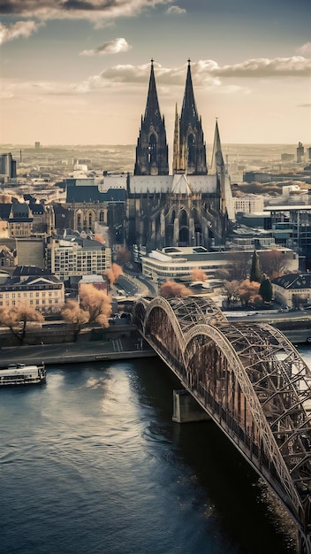 Panorama of the skyline of Cologne with Rhine and Cologne Cathedral