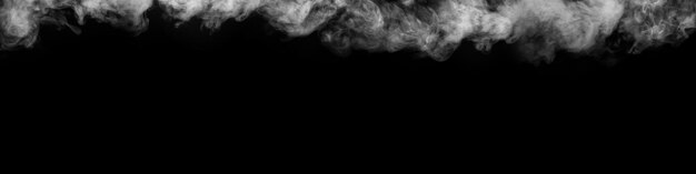 Panorama of steam smoke gas isolated on a black background Swirling writhing smoke to overlay on your photos