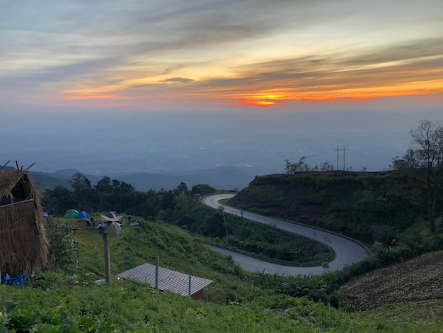 Panorama Sunrise of beautiful countryside of Thailandwonderful morning time landscape in mountains