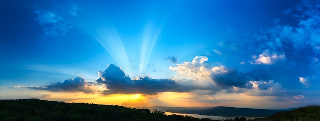 Panorama Sunset sky with ray light in twilight time