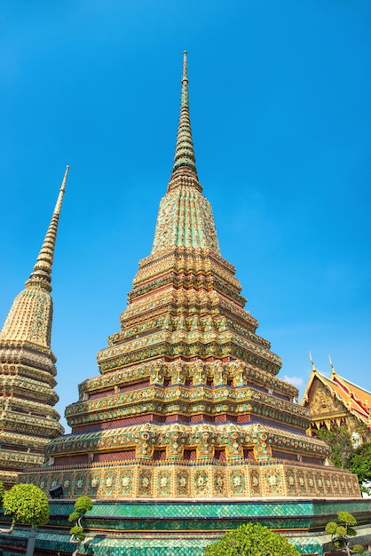 Panorama of Temple of Reclining Buddha or Wat Pho complex in BangkokxA