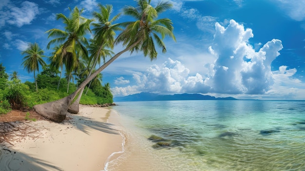 panorama of tropical beach with coconut palm trees