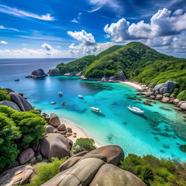 Panorama of tropical landscape on Similan islands Thailand in a summer day