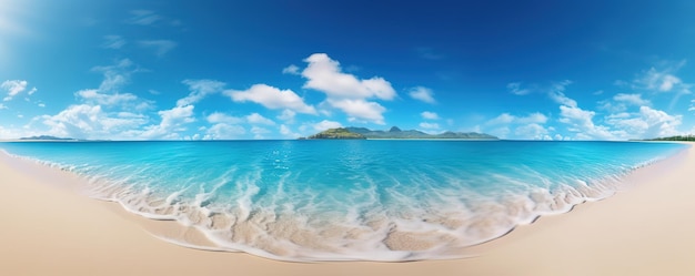 panorama tropical sea and sandy beach with blue sky background